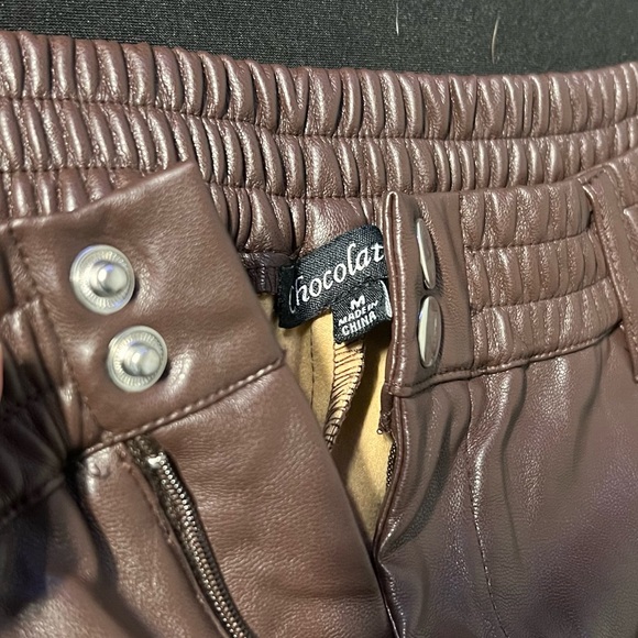 Chocolate Faux Leather Pants - Picture 3 of 4